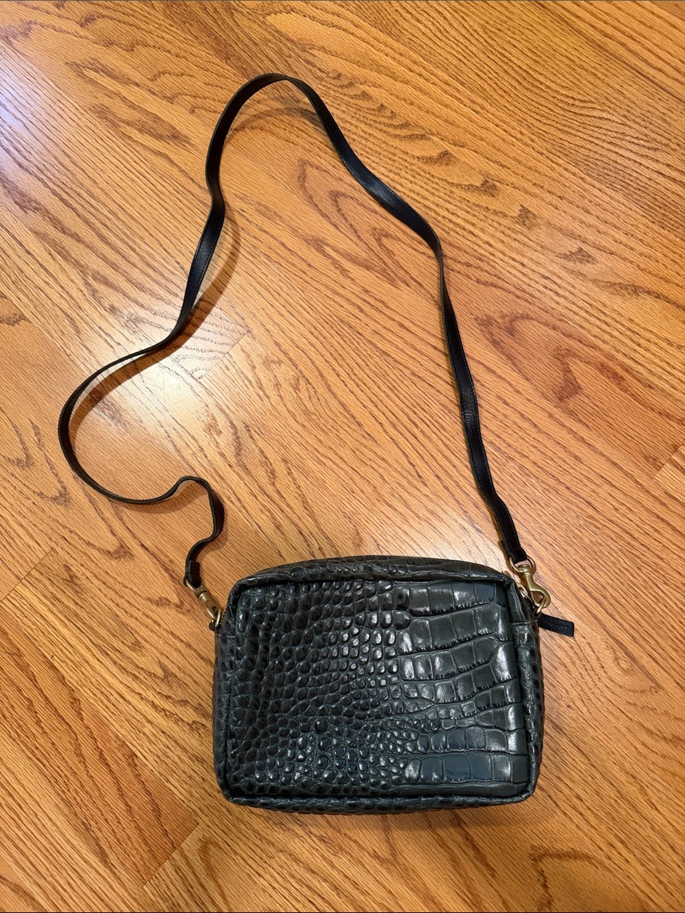 Clare V. Green Croc-Embossed Crossbody Midi Sac